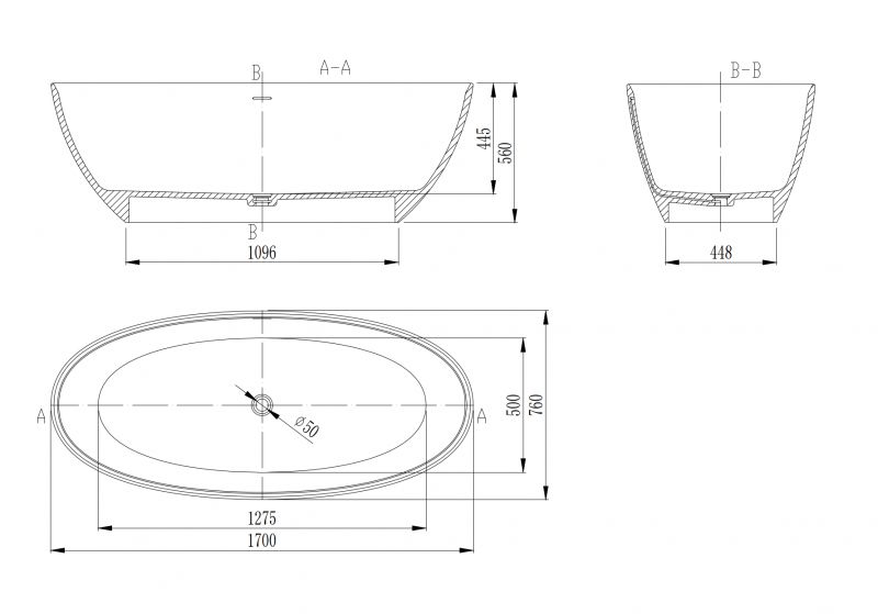 Ванна отдельностоящая из искусственного камня Vincea VBT-4S01MW 170x76