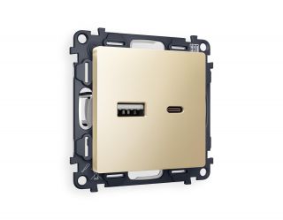 Комплект механизма розетки Ambrella Volt ALFA Шампань 2USB A+C 20W быстрая зарядка QUANT MA611010