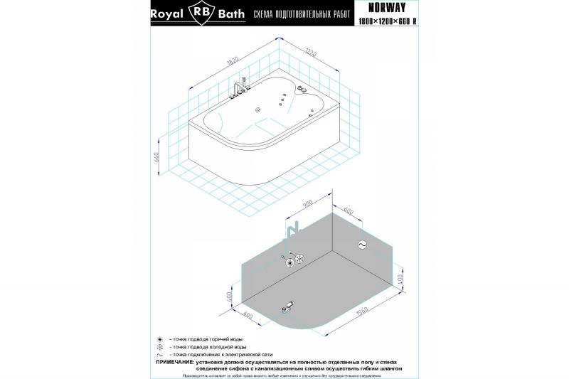 Гидромассажная ванна Royal Bath NORWAY RB331100DL-R фото 3