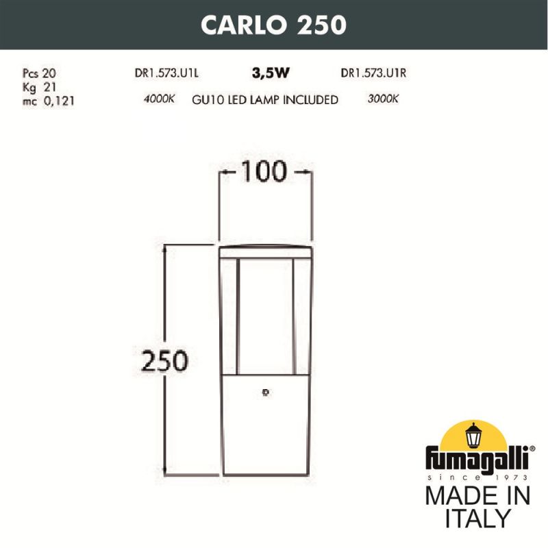 Столбик садовый (газонный) FUMAGALLI CARLO белый, прозрачный DR1.573.000.WXU1L