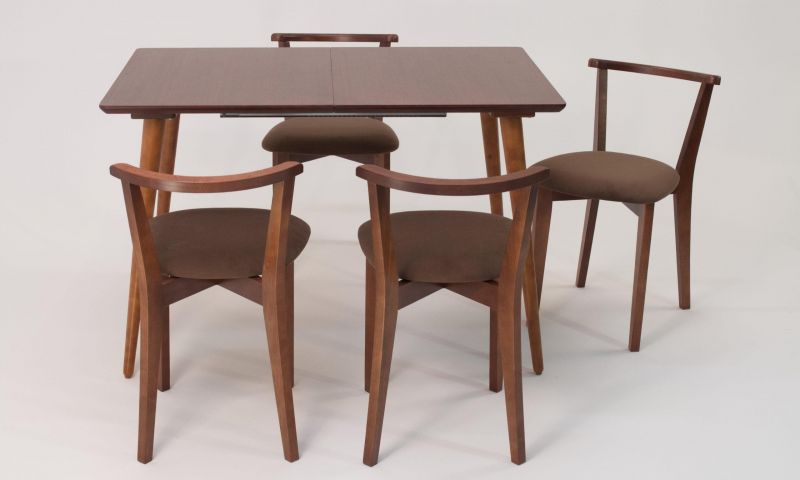 Стол Монте 120 орех со стульями Франк Орех велюр коричневый F514135W00X4R101709W04