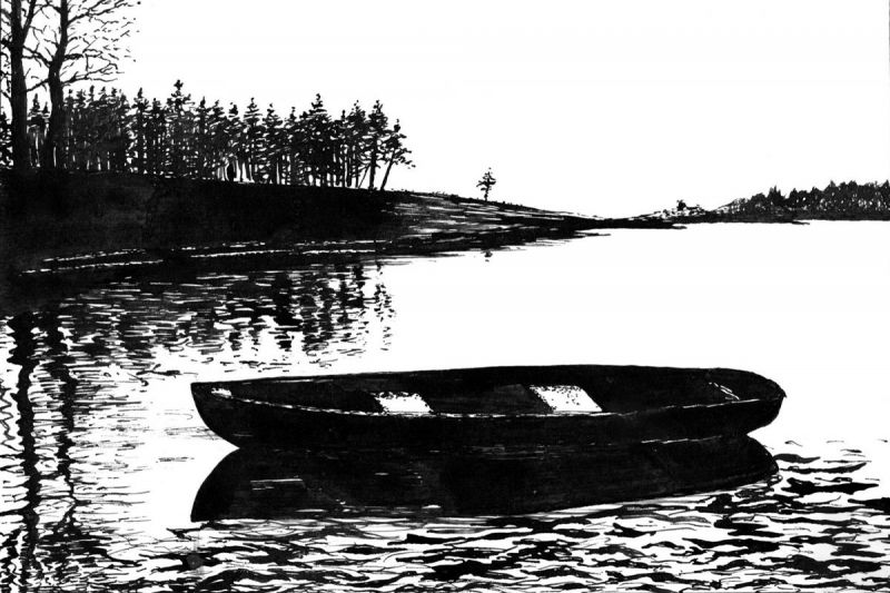 Картина "Пейзаж с лодкой 3" Владимир Абаимов