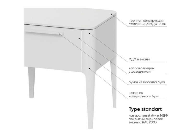 Тумба прикроватная Ellipsefurniture Type (белый) TY010301310101 фото 4