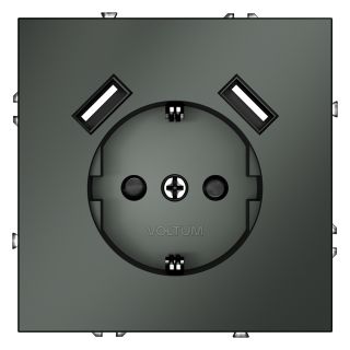 Розетка встраиваемая VOLTUM S70 с заземлением и защитными шторками, 16А, с USB, A+A, (титан) VLS040406