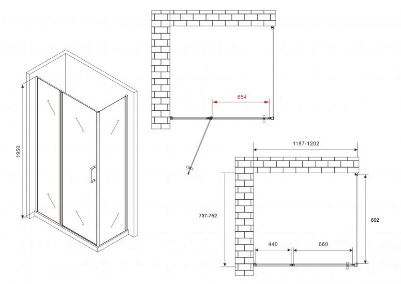 Душевой уголок Abber Sonnenstrand AG04120BS-S75B 120x75 см, профиль черный, стекло прозрачное фото 4