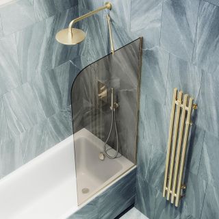 Шторка для ванны MaybahGlass MGV-135-3у 44 см, профиль золотой, стекло тонированное