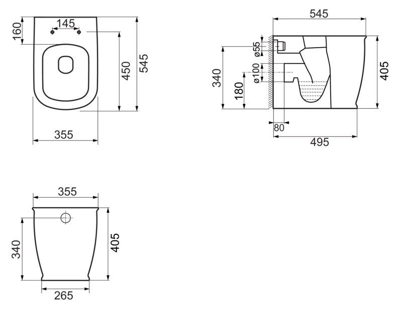 Чаша унитаза приставного P-trap BelBango BB10150CB