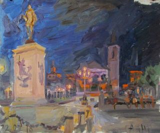 Картина "Алкала де Энарес, площадь Сервантеса ночью" Гаянэ Добровольская