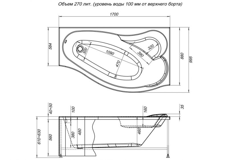 Фронтальная панель для ванны Aquanet Palma 170 R 00176155