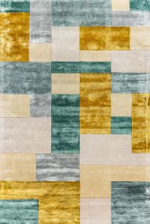 Индийский ковер из шерсти и арт-шёлка Carpet «RIVIERA» MONDRIAN-04-BEIGE-GREEN 240 x 340 см