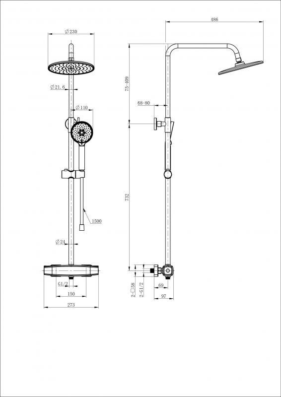 Душевая стойка с термостатом WONZON & WOGHAND WW-B3035-A-CR Хром фото 2