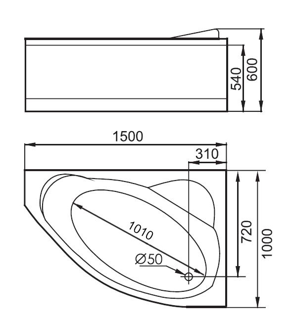 Акриловая ванна Gemy G9009 B R 150x100 R