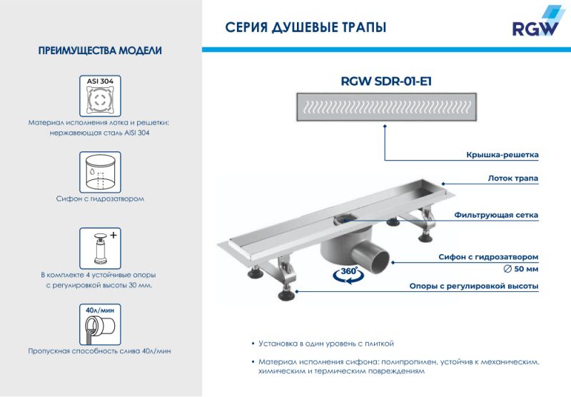 Душевой лоток RGW SDR-01-E1 21210112-01 120 см