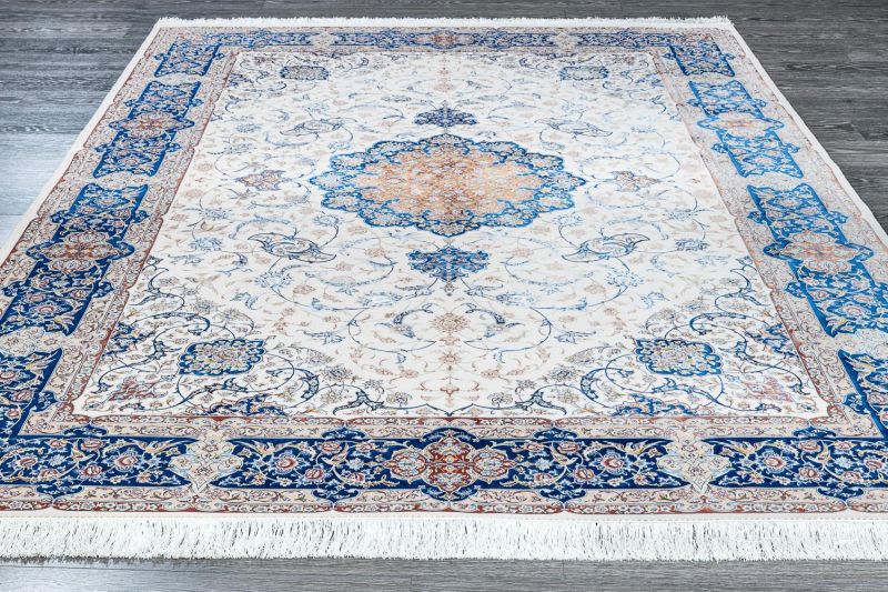 Иранский ковер из шёлка и акрила Carpet «MASTERPIECE QUM» 036-21-ISFAHAN BLUE-CREAM 200 x 300 см фото 4