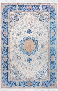 Иранский ковер из шёлка и акрила Carpet «MASTERPIECE QUM» 036-21-ISFAHAN BLUE-CREAM 200 x 300 см