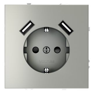 Розетка встраиваемая VOLTUM S70 с заземлением и защитными шторками, 16А, с USB, A+A, (сталь) VLS040405