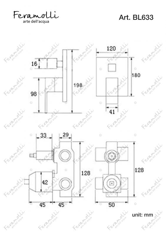 Смеситель однорычажный скрытого монтажа ванна/душ Feramolli Cubo BL633, черный фото 2