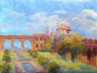 Картина "Индия, Раджистан, Джайпур. Старый сад в розовом форте" Ведешина Зинаида
