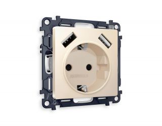 Комплект механизма электрической розетки Ambrella Volt ALFA Бежевый матовый 2USB A+A 18W (быстрая зарядка) с/з (AP3290, VM155) MA329010