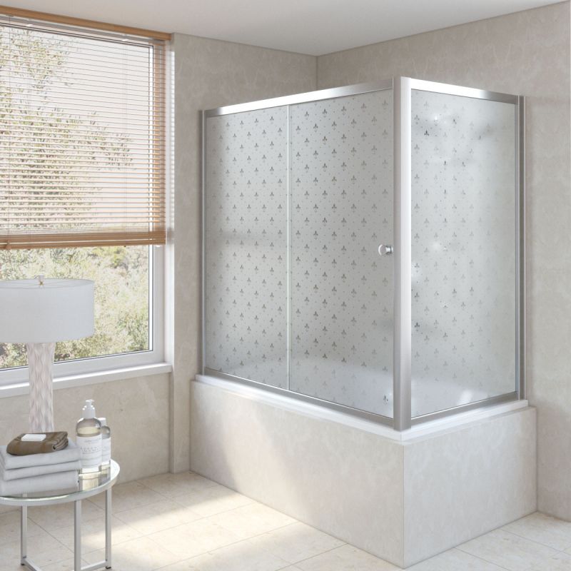 Ограждение на ванну раздвижное Vegas Glass ZV+ZVF 150x75 08 R05 R, профиль хром, стекло с узором фото 1