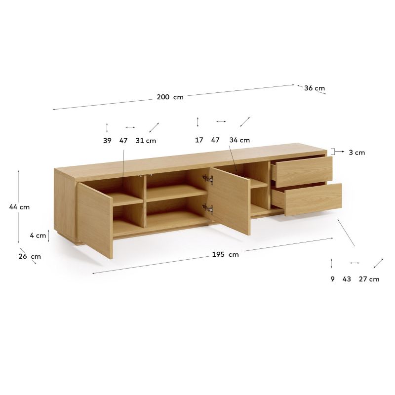 Подставка для TV из дуба с 2 ящиками 200 x 43,6 Abilen  La Forma (ex Julia Grup) BD-2608409