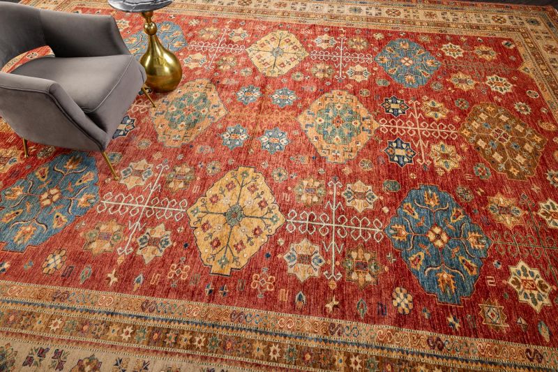 Пакистанский ковер из шерсти Carpet «KAZAK ROYAL» 23535-RED-BGE 408 x 497 см