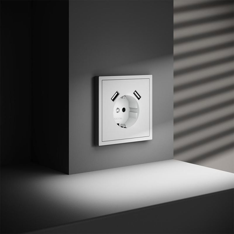 Розетка встраиваемая VOLTUM S70 с заземлением и защитными шторками, 16А, с USB, A+A, (белый матовый) VLS040402 фото 6