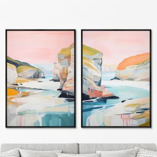 Набор из 2-х репродукций картин ArtNoMore на холсте Landscape Collection, The sea flow, 2024г.