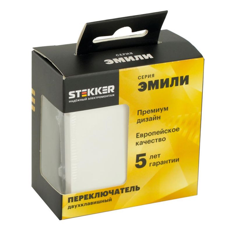 Переключатель двухклавишный Stekker Эмили (механизм) 250В, 10А, RSW10-5107-01, белый фарфор, soft touch  49869 фото 5