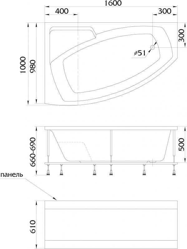 Акриловая ванна 1Marka Assol 01асс1610л 160x100 L фото 6
