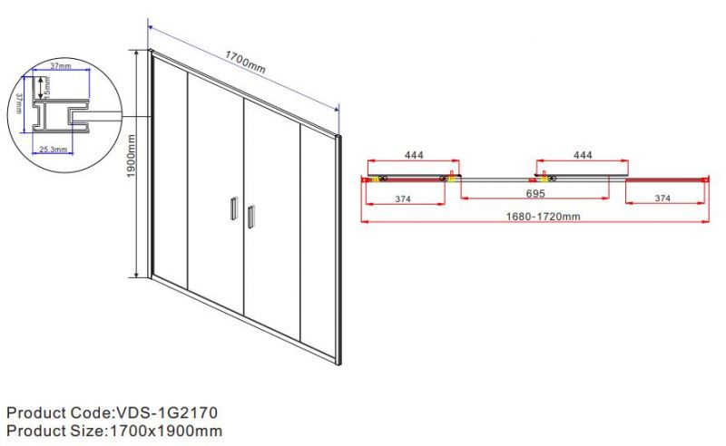 Душевая дверь в нишу Vincea Garda VDS-1G2170CH, 1700