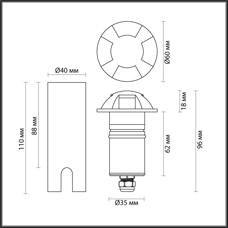 Встраиваемый грунтовый Odeon Light черный/металл светильник IP67 LED 3W 4000K 12V/24V WALD 6662/3GL