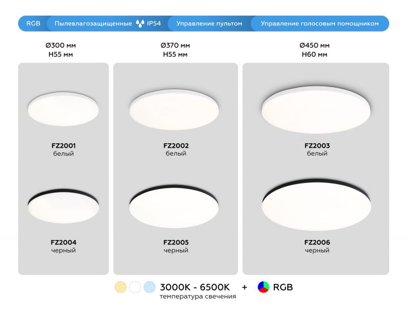 Умный светодиодный светильник Smart Ambrella Light 25W с Wi-Fi, Яндекс Алисой, Tuya, Smart Home, Alexa и ИК пультом Ambrella FZ IP54 LED 3000-6500+RGB(теплый, белый, холодный) FZ2005 фото 7