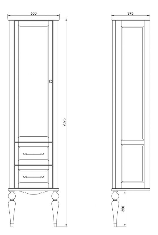 Пенал ValenHouse Эстетика-500L BD-2103931 белый/золото фото 2