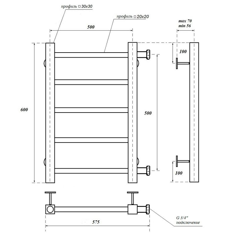 Полотенцесушитель водяной Point Вега PN71556 60x58 хром