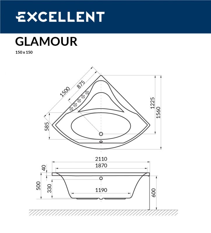 Акриловая ванна Excellent Glamour WAEX.GLA15WH 150x150 фото 3