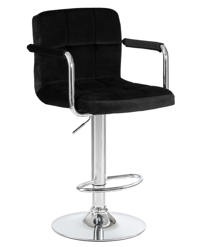 Барный стул Dobrin 5011-LM KRUGER ARM,  цвет сиденья черный велюр (MJ9-101), цвет основания хромированная сталь