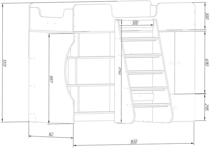 Кровать чердак со шкафом Капризун BD-2481160