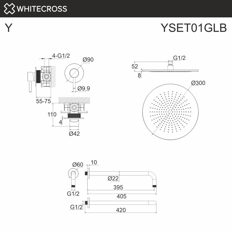 Душевая система Whitecross Y YSET01GL, золото, с внутренней частью