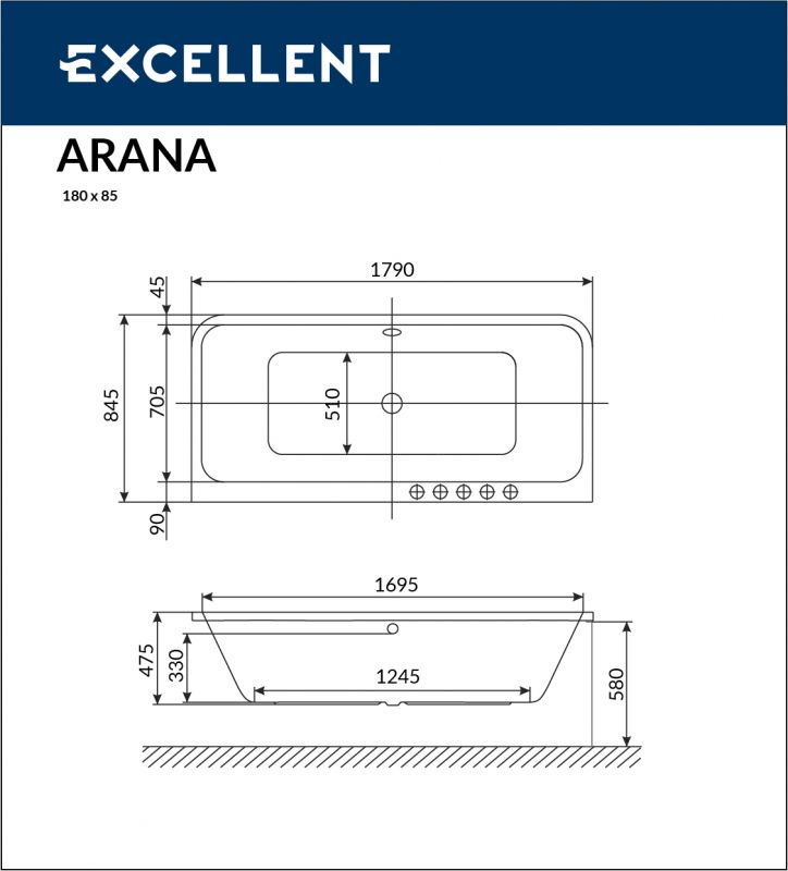 Акриловая ванна Excellent Arana WAEX.ARA18WH 180x85 фото 3