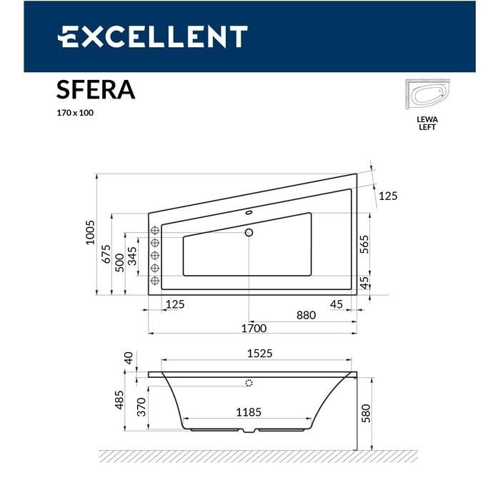 Акриловая ванна Excellent Sfera WAEX.SFL17.LINE.CR 170x100 с г/м, L  хром