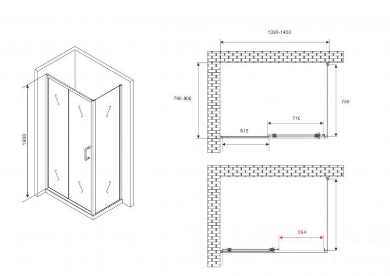 Душевой уголок Abber Schwarzer Diamant AG30140B5-S80B5 140x80 см