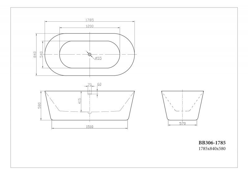 Акриловая ванна BelBagno BB306 BB306-1785 179x84 фото 2