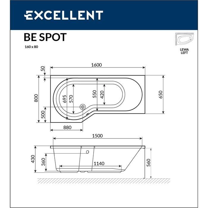 Акриловая ванна Excellent Be Spot WAEX.BSL16.SOFT.CR 160x80 с г/м, L  хром фото 3