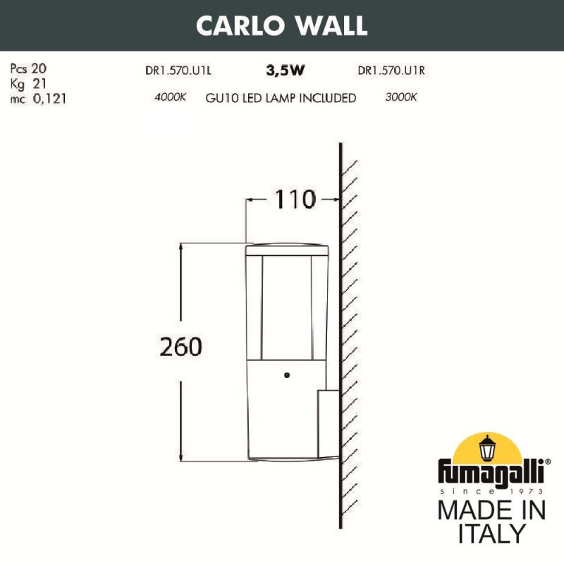 Фасадный светильник FUMAGALLI CARLO черный, прозрачный DR1.570.000.AXU1L