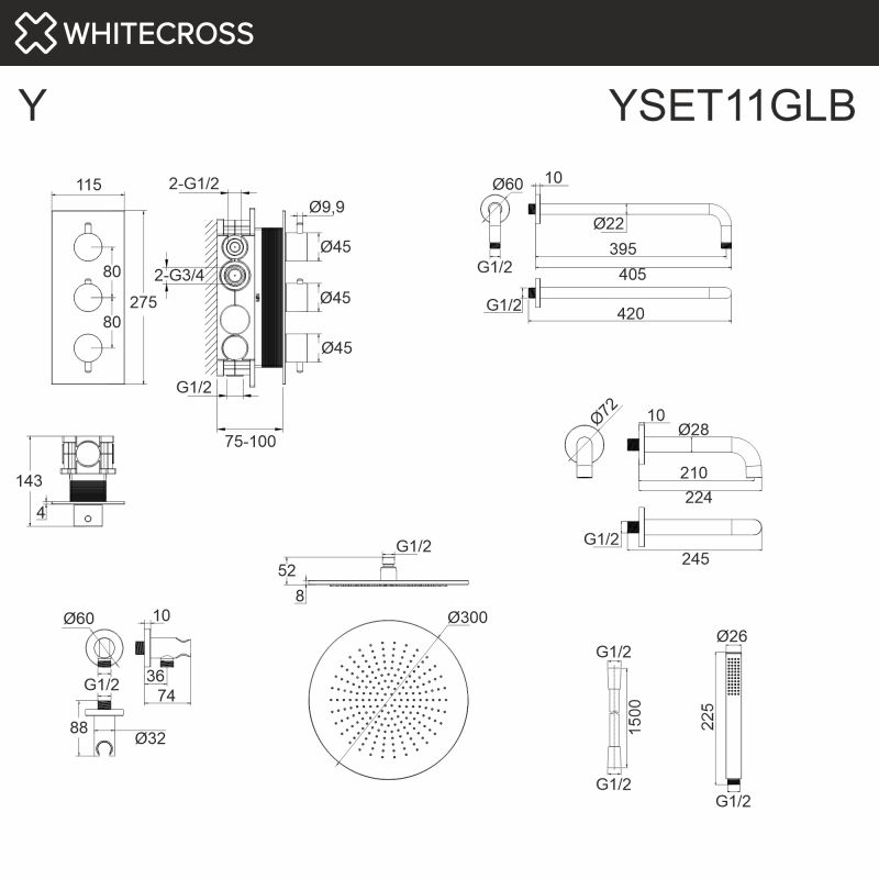 Термостатическая система для ванны скрытого монтажа WHITECROSS Y YSET11GLB, брашированное золото фото 3