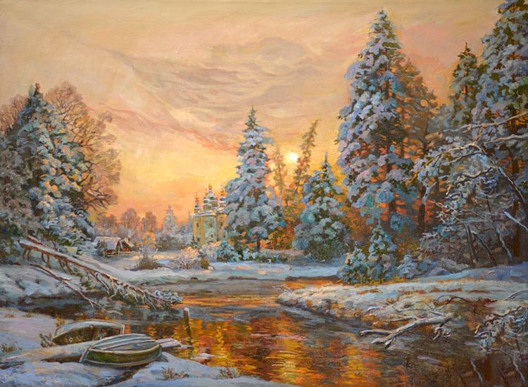 Картина "Зимний чудный вечер" Панов Эдуард Парфирьевич