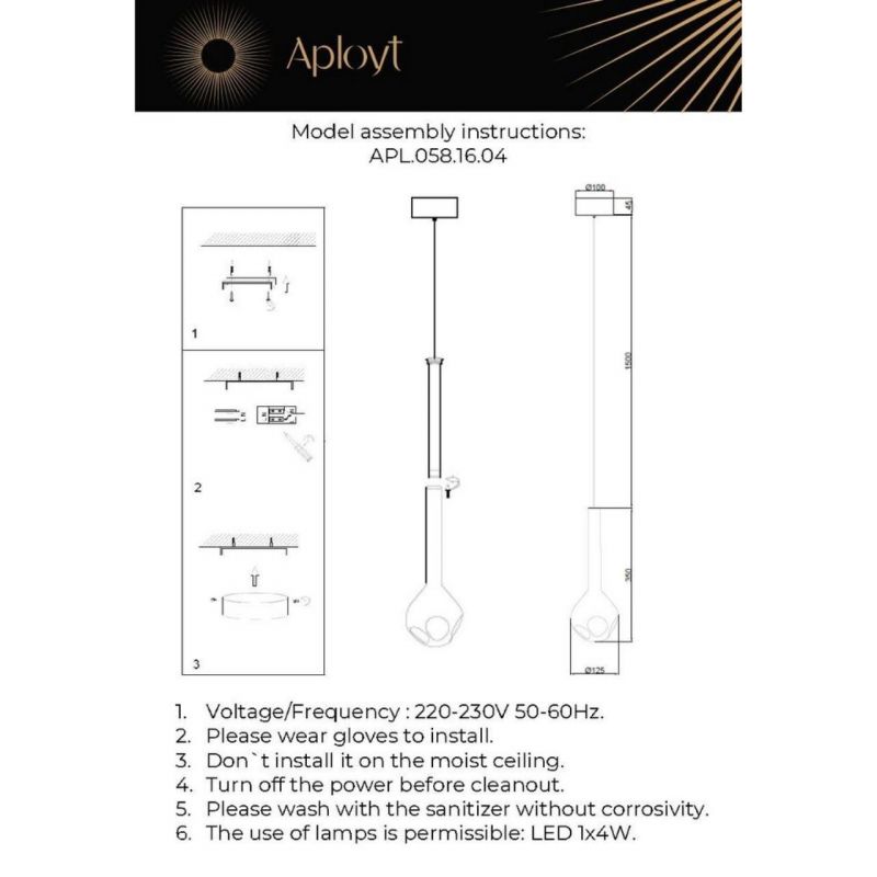 Светильник подвесной Aployt Wisia LED 3000К(теплый) 4W APL.058.16.04 фото 4