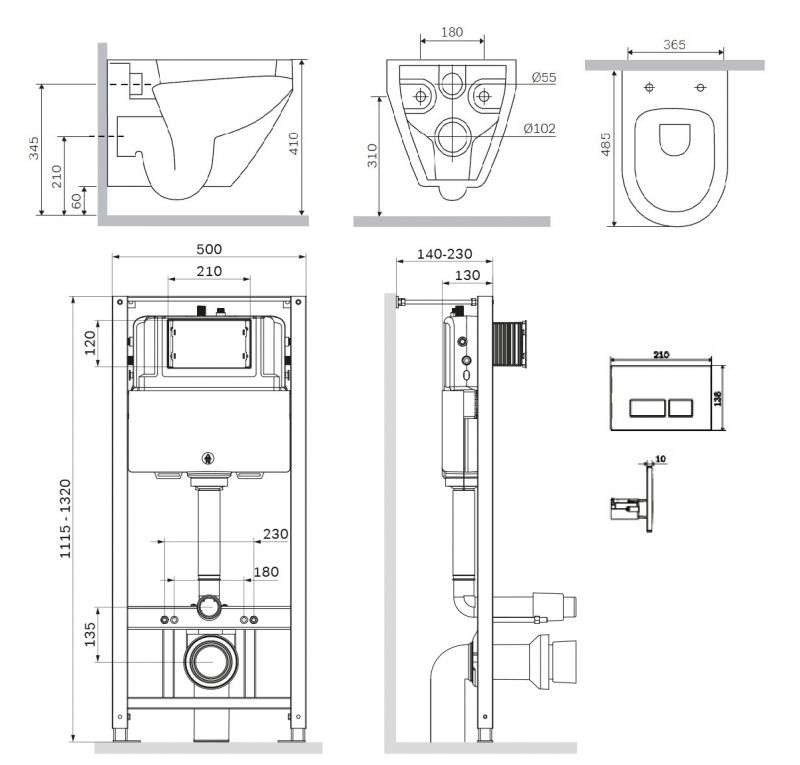 Унитаз подвесной с инсталляцией и клавишей хром AM.PM Spirit 2.0 IS47051.701700 фото 9