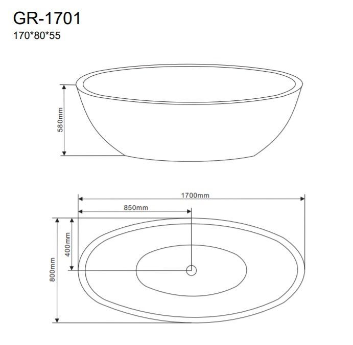 Ванна акриловая отдельностоящая Grossman GR-1701 (170x80x55)